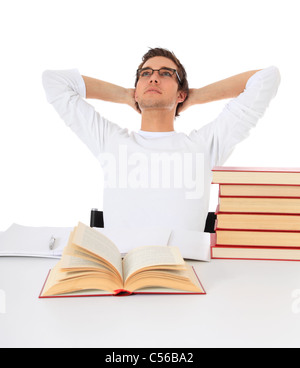 Attractive student taking a break. All on white background. Stock Photo
