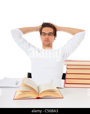 Attractive student taking a break. All on white background. Stock Photo