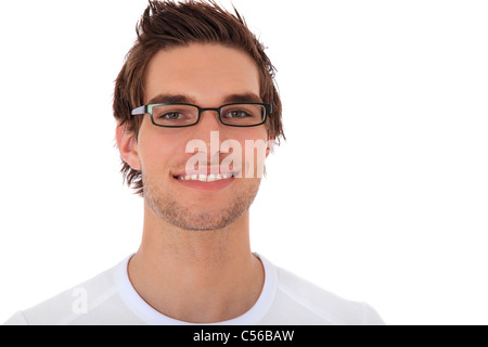 Attractive young man wearing glasses. All on white background. Stock Photo