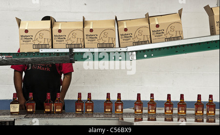 The Maker's Mark Bottling line at the distillery, Loretto, Kentucky, USA. Stock Photo