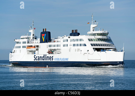 car ferry from Denmark arriving at Puttgarden, Fehmarn Island, Schleswig-Holstein, Germany Stock Photo