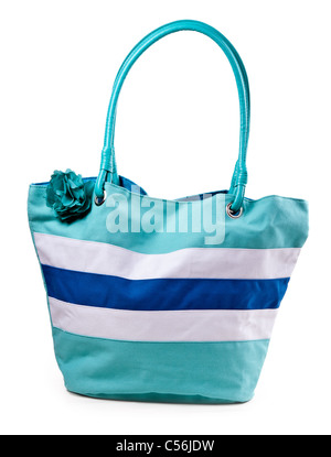 turquoise striped beach bag isolated on a white background Stock Photo