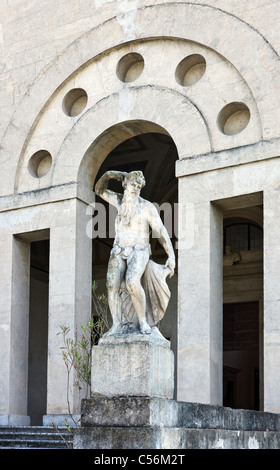 Italy,Veneto,Pojana Maggiore, a statue in front of the atrium of Villa Pojana, architect Andrea Palladio Stock Photo