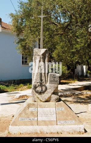 Monument to the people who died during the Greek War of Independence and World War 2. Exo Hora, Zakynthos Stock Photo