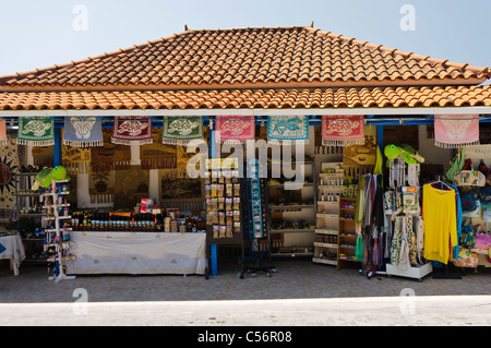 Tourists at a shop in a Greek mountain village selling local products and souvenirs Stock Photo