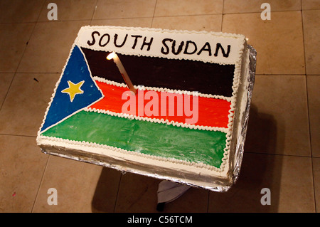 A Republic of South Sudan flag cake during independence celebrations Stock Photo
