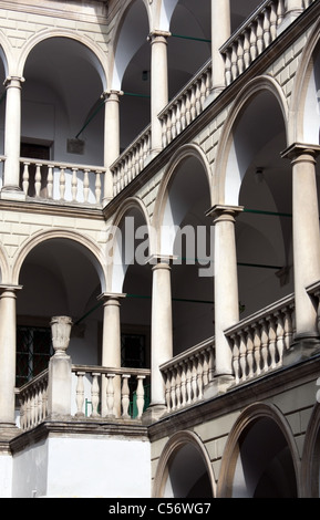 Korniakt Palace Italian Courtyard on Market Square in Lviv, Ukraine Stock Photo