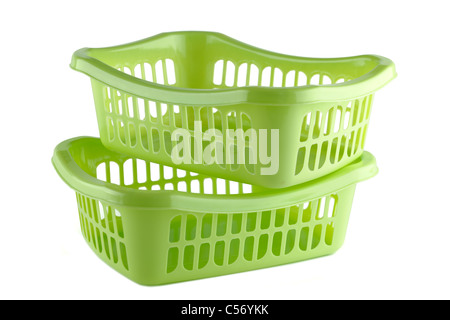 Two green plastic handy household storage trays Stock Photo