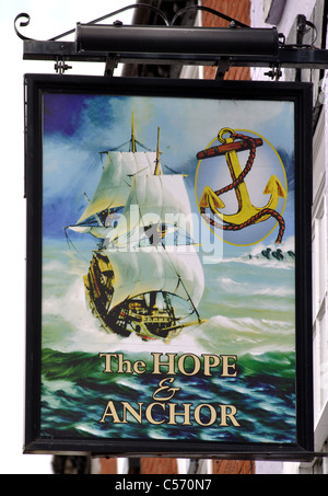 The Hope and Anchor pub sign, Stourport-on-Severn, Worcestershire, England, UK Stock Photo