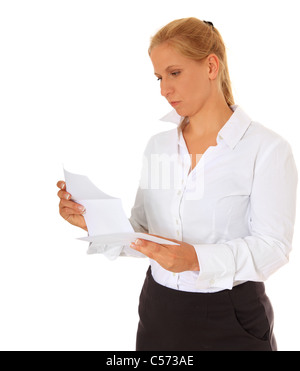 Employee reading letter. All on white background. Stock Photo