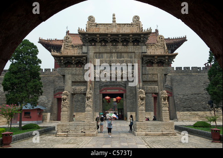 Stone memorial arch of the Ming Dynasty (1368-1644) at Dai Temple in Taishan mountain, Shandong, China.10-Jul-2011 Stock Photo