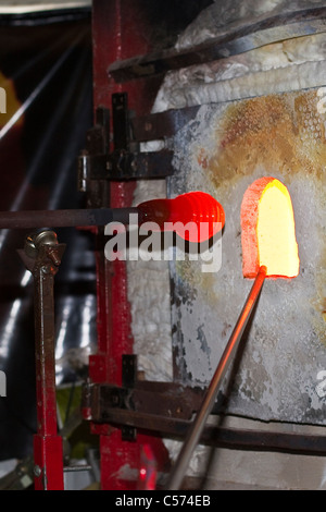 Red hot & kiln & molten glass Furnace. Glass kilns &  glass-making at Raby Castle Country Fair, Staindrop, Durham, UK Stock Photo