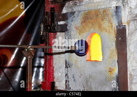 Red hot & kiln & molten glass Furnace. Glass kilns &  glass-making at Raby Castle Country Fair, Staindrop, Durham, UK Stock Photo