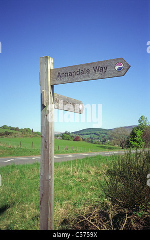 Wooden Fingerpost Waymarking the Annandale Way, Nr Moffat, Dumfries & Galloway, Scotland, UK