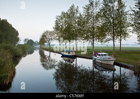 The Netherlands, Giethoorn, Village with almost only waterways, Pleasure yachts.' Stock Photo