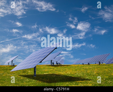 Solar panels in field Stock Photo