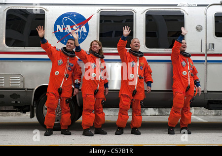 Space shuttle Atlantis crew, final mission STS135 Stock Photo