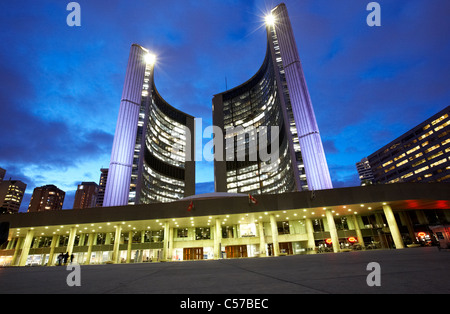 Toronto City Hall building and nathan phillips square at night Stock Photo