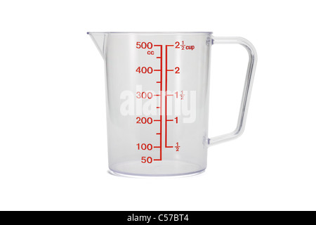 Plastic kitchen measuring cup on white background Stock Photo