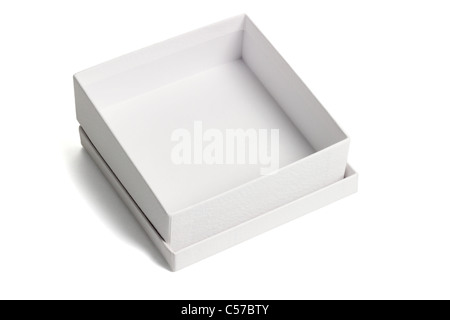 Open empty white gift box with lid on isolated background Stock Photo