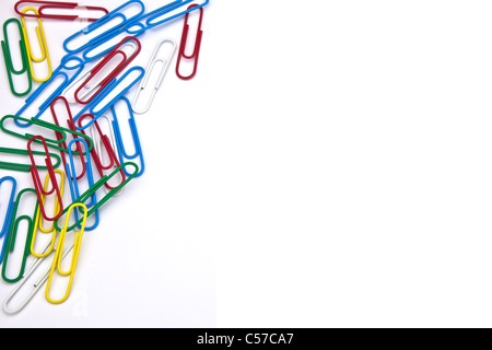several paper clips as a frame on a white background Stock Photo