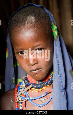 Portrait of a Arbore girl at a tribal village in the Lower Omo Valley, Ethiopia. Stock Photo