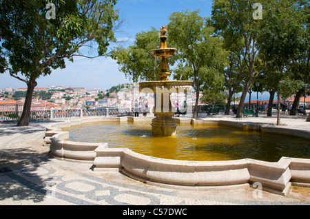 Miradouro Sao Pedro de Alcantara fountain Stock Photo