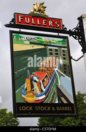 Lock Stock and Barrel pub sign, Newbury, Berkshire, England, UK Stock Photo