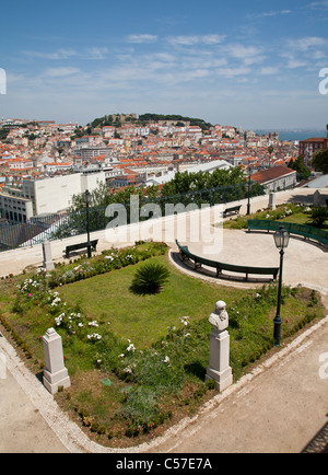 View from the Miradouro de Sao Pedro de Alcantara over the rooftops of Lisbon. Stock Photo