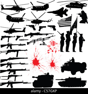 Set of various military related vector silhouettes Stock Photo