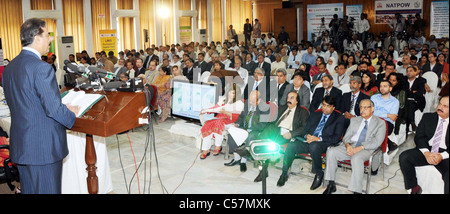 Prime Minister, Syed Yousuf Raza Gilani addresses Convention, on occasion of the “World Population Day” Stock Photo