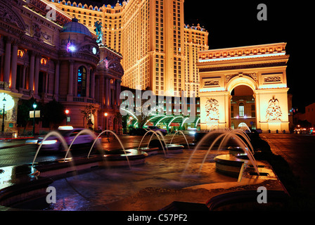 Arc de Triomphe, Paris Vegas, Las Vegas, with colorful light and traffic Stock Photo