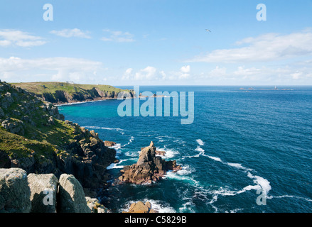 The headland of 'Land's End', Cornwall, UK, the most westerly point of Cornwall and south-westerly point of England Stock Photo