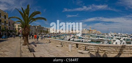 Italy, Europe, Port, harbour, Trani, Puglia, city, village, water, spring, people, ships, boat, Stock Photo