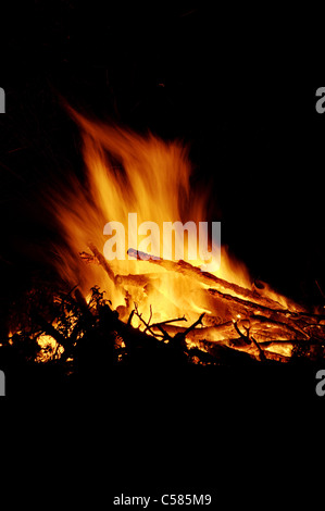fire, Feuer, campfire, national holiday, bonfire, warmth, light, red, orange, cosiness, spark, sparks, flare, flame, flames, bla Stock Photo