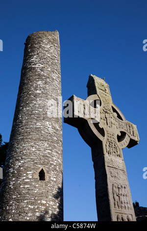 Republic of Ireland, Ireland, County Louth, Co.Louth, Monasterboice, Celtic Cross, Round Tower, Travel, Holiday, Vacation Stock Photo