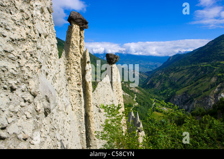 Euseigne, earth pyramids, Switzerland, Europe, canton Valais, nature reserve Val d'Hérens, natural monument, earth pillar, cliff Stock Photo