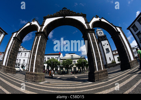 The city gates in Ponta Delgada, São Miguel island, Azores. Stock Photo