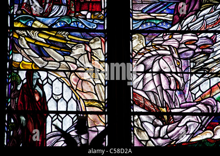 Detail of Stained Glass Window. St Thomas Church, Winchelsea, East Sussex, UK, England Stock Photo