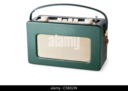 Green vintage radio on white Stock Photo