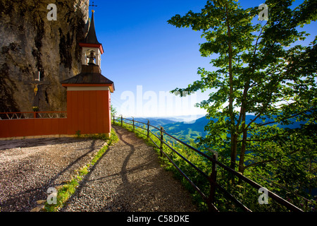 Wildkirchli, Switzerland, Europe, canton Appenzell, Innerrhoden., Alpstein, view point, cave, way, chapel, morning light Stock Photo
