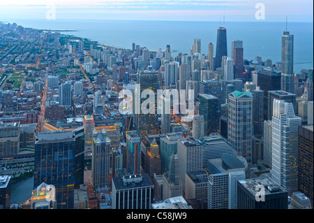 Chicago, from above, from Willis Tower, Chicago, Illinois, USA, United States, America, buildings, lake Michigan, Stock Photo