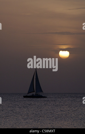 Sunset over the sea, Speightstown, Barbados Stock Photo