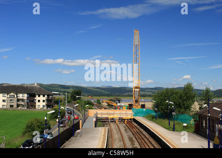 Blockade of Furness Line at Arnside during work to replace deck on Arnside Viaduct. Stock Photo