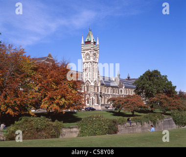 View of campus showing University Clocktower, University of Otago, Dunedin, Otago Region, South Island, New Zealand Stock Photo