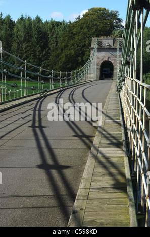 The Union Chain Bridge crossing the River Tweed, viewed from the English side. Stock Photo