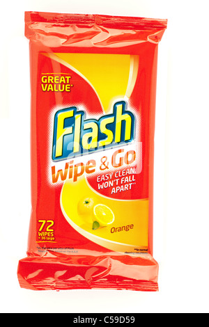 Packet of 72 Flash Wipe and Go orange large wipes. Stock Photo