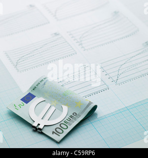 Close-up of euro notes on paperwork Stock Photo