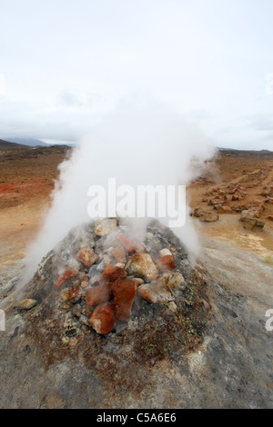 Hot steaming geothermal vent, fumarole at Hverarond near Myvatn north Iceland Stock Photo