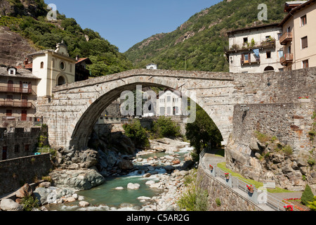 Roman bridge at Pont Saint Martin, Aosta Valley, Italy Stock Photo